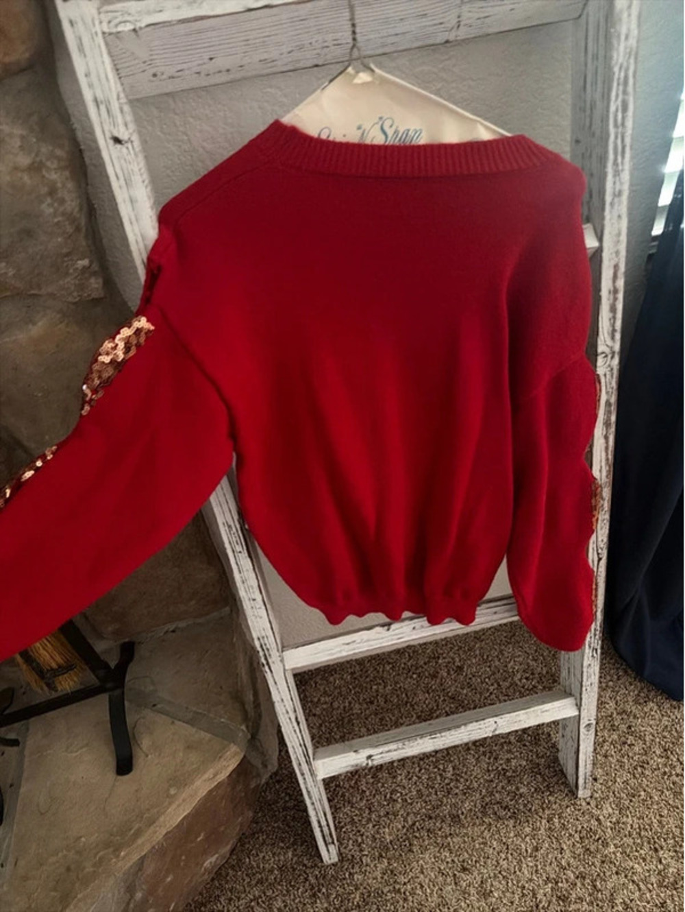 Women’s Red Sweater with Sequin Bow cutouts